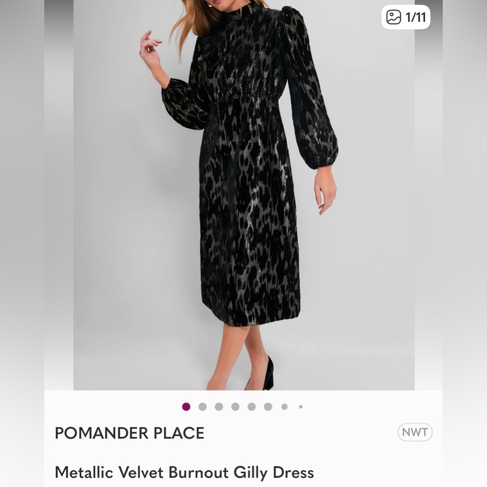 Pomander Place Metallic Velvet Burnout Dress, Black & Gold, size 4